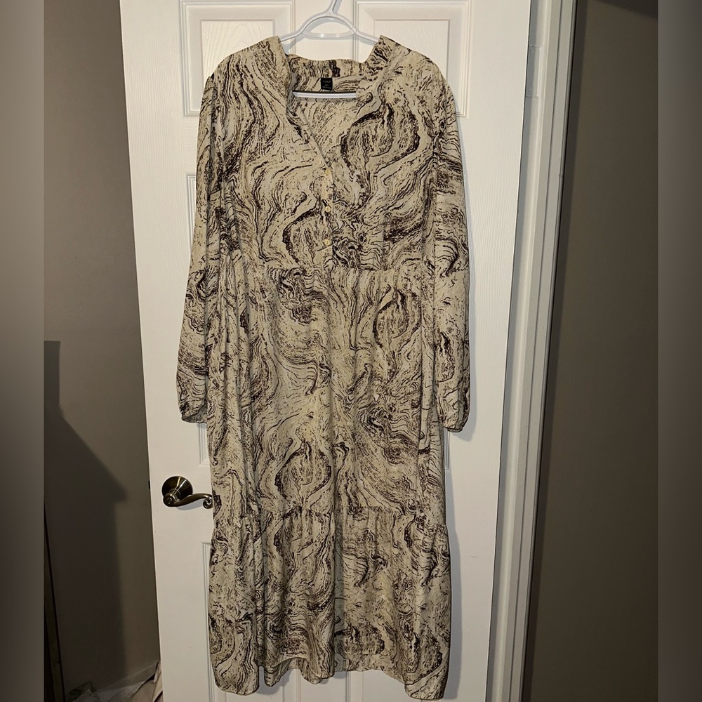 SHEIN Brown and Cream Swirl Long Sleeve Dress